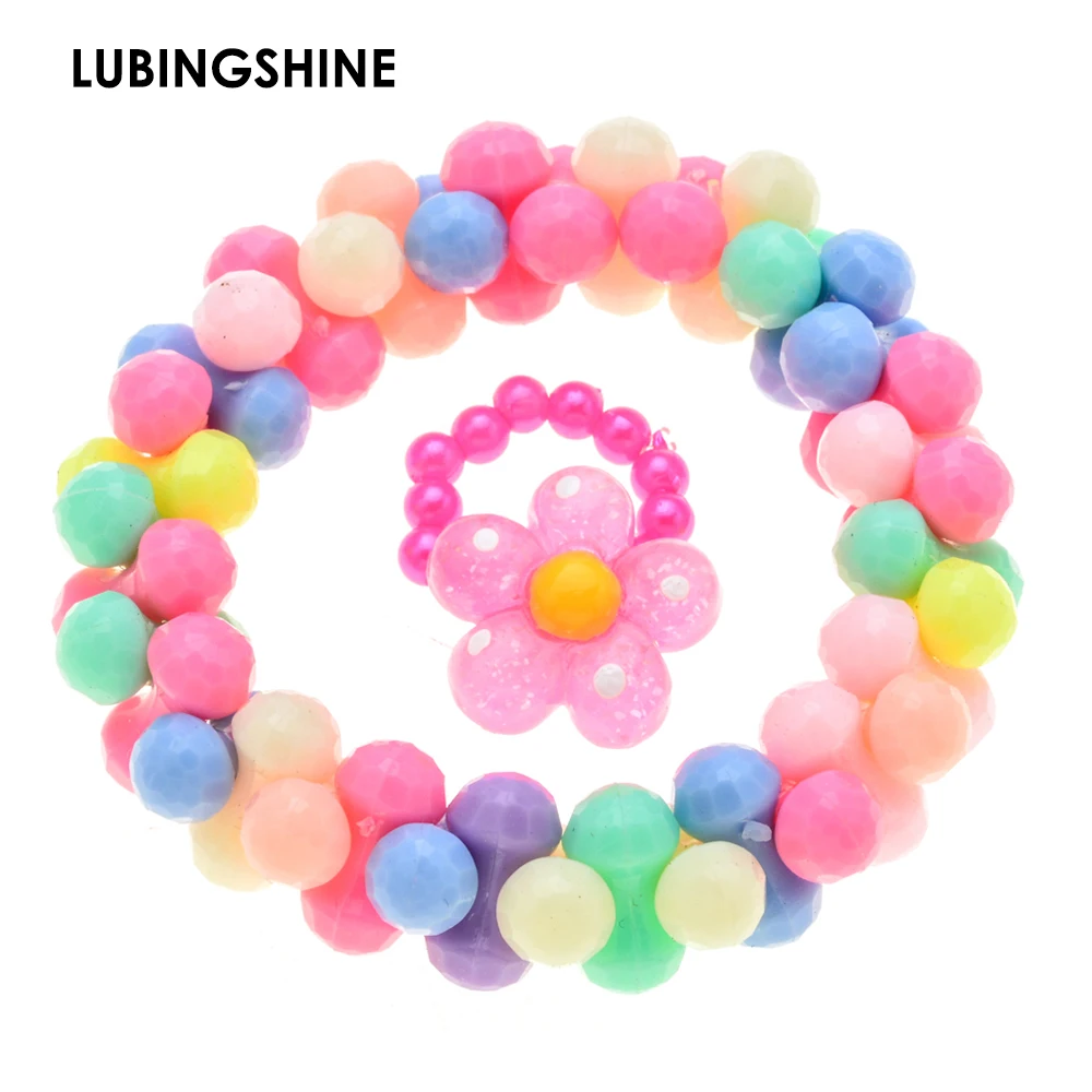 

LUBINGSHINE Nice DIY Handmade Beads Bracelet 1set Acrylic Flower Ring Girl Toys Kids Children Birthday Gift Jewelry Accessory