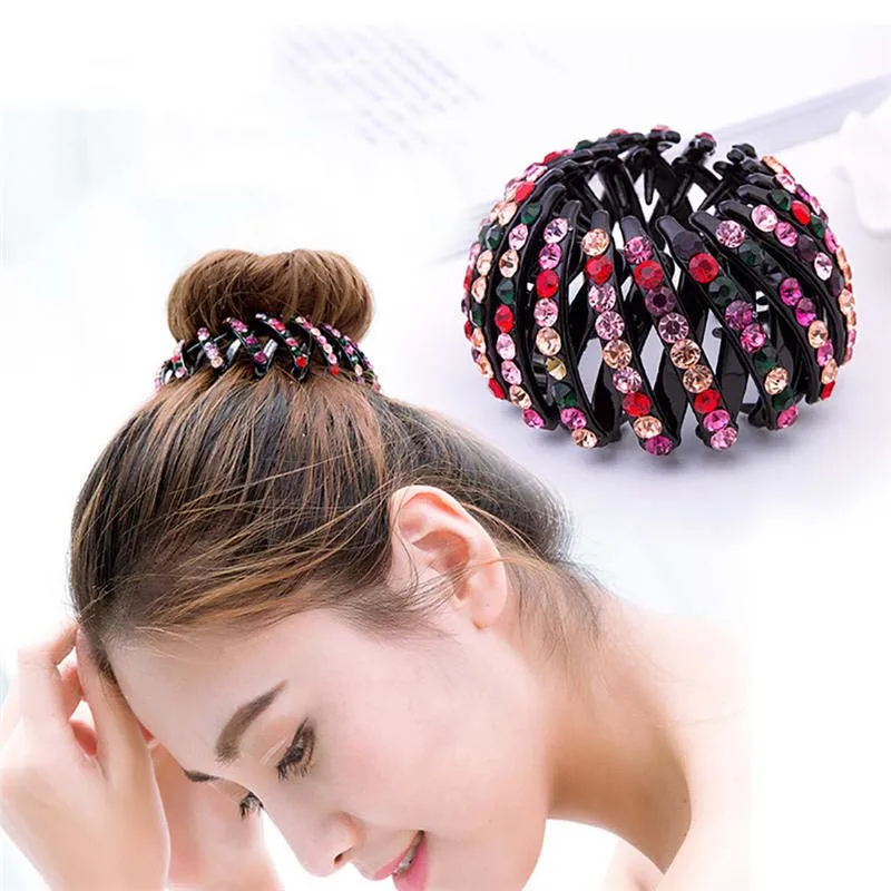 Fashion Women Bun Crystal Hair Claw Horsetail Buckle Hair Clip Bird Nest Expanding Accessories Female Ponytail Headwear hair accessory hair clip