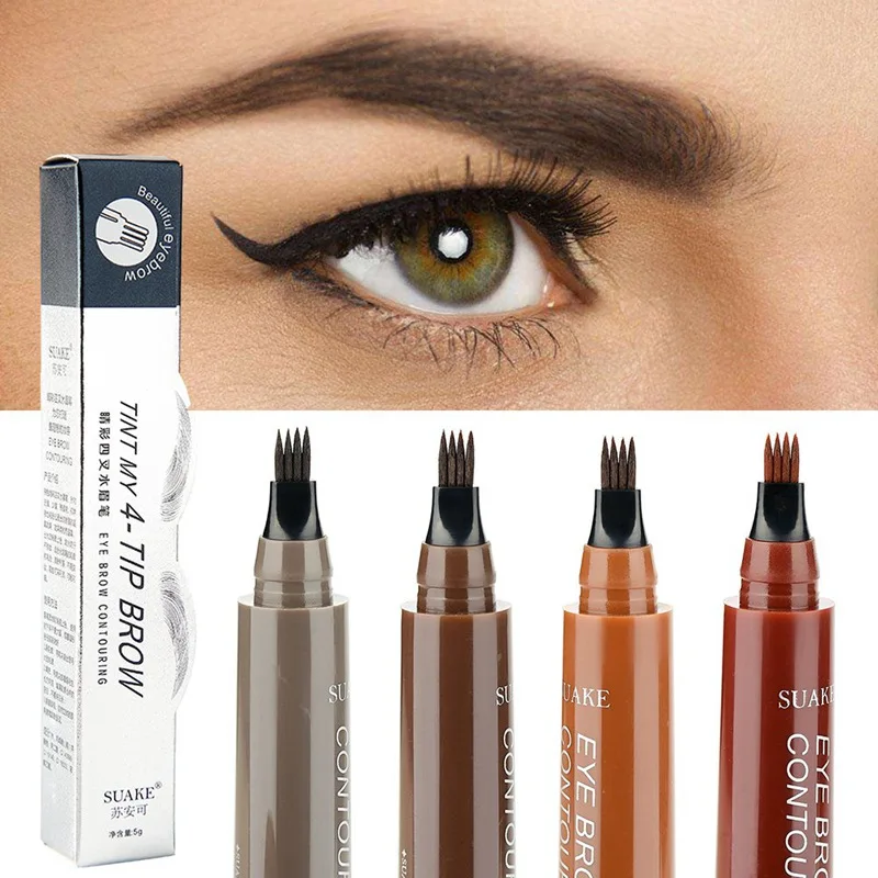 3D Waterproof Eyebrow Tattoo Pen 4 Head Fine Sketch Enhancer Fork Tip Pencil Tint Gel Makeup Tool | Красота и здоровье