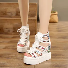 Women Sandals Print Gladiator Women Shoes Lace Up Wedges Sandals Platform Sandals 2019 Summer 11CM Super High-Heeled Shoes Woman Women Sandals Print Gladiator Women Shoes Lace Up Wedges Sandals Platform Sandals 2019 Summer 11CM Super High-Heeled Shoes Woman