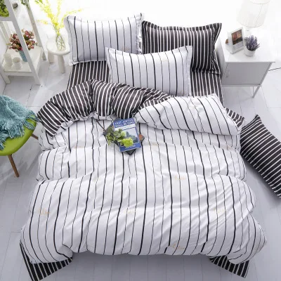 

3/4Pcs Bedding Set Home Textile White Black Stripe Duvet Cover Pillowcase Bed Sheet Simple Boy Girls Bedding Kit
