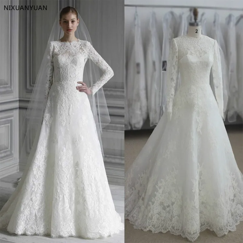 Mega Discount 2bf8 Elegant Long Sleeve Wedding Dress Muslim