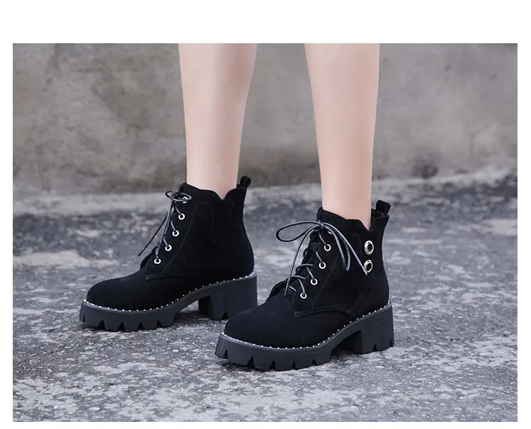 MNIXUAN high quality shoes women martin boots ankle boots winter new platform high heels lace up short boots big size 34-43