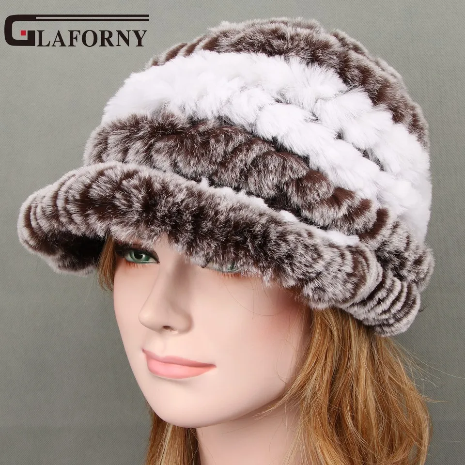 Glaforny 2018 женские модные меховые козырьки вязаные шапки из меха кролика рекс с
