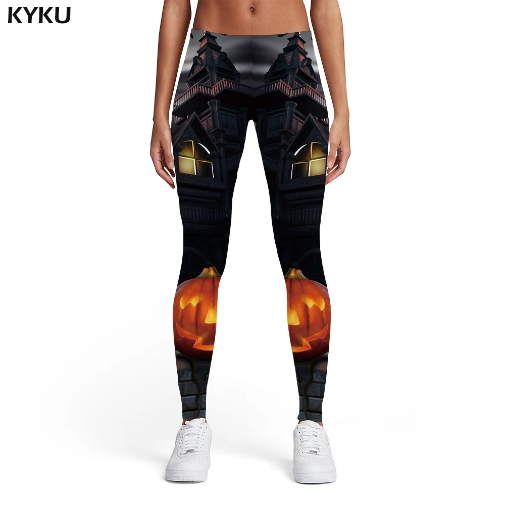 

KYKU Halloween Leggings Women Pumpkin Elastic Party Trousers Evening Spandex Harajuku Printed pants Womens Leggings Pants