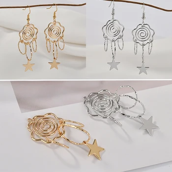 

Free Shipping 10pcs/Lot 50*22MM DIY Jewelry Findings Gold Silver Tone Alloy Hollow Out Rose Flower Star Tassel Earring Charms