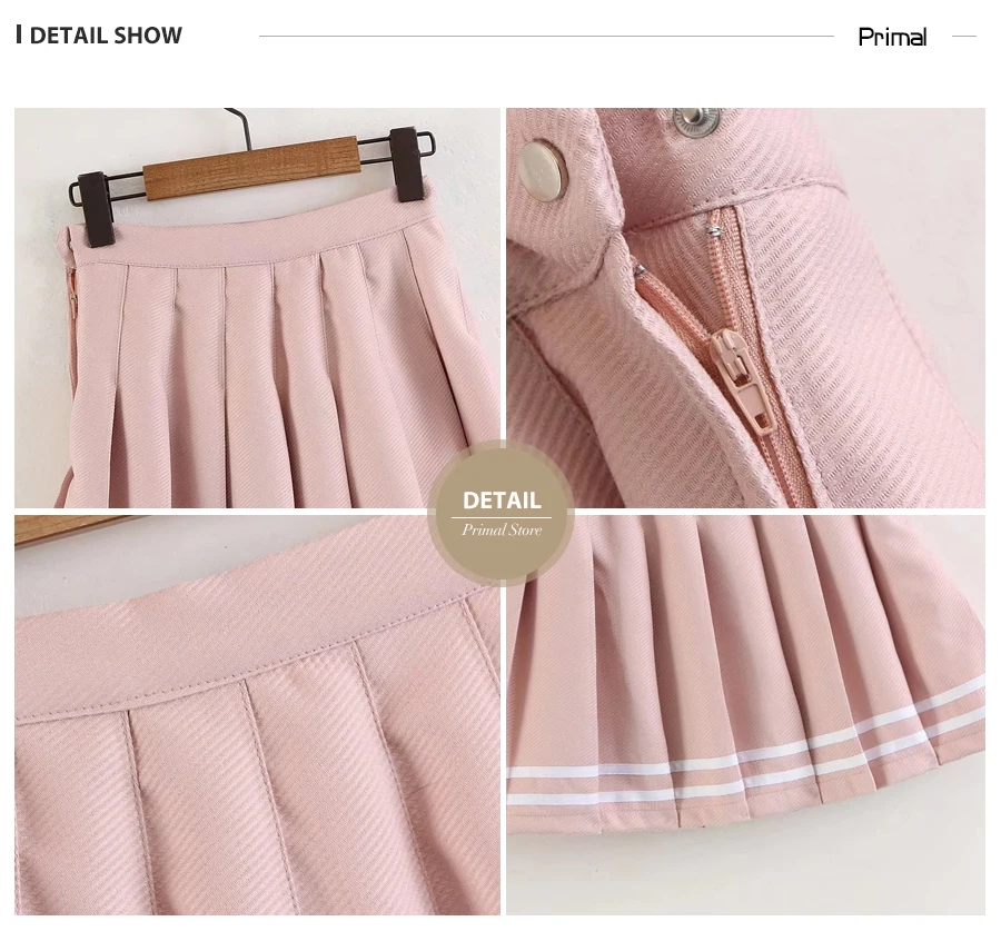 Осенняя однотонная плиссированная юбка в стиле Харадзюку для девочек школьная форма с высокой талией Милая полосатая японская мини-юбка Faldas Ladies