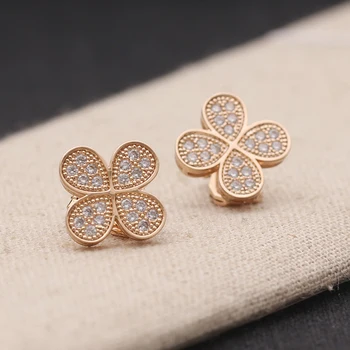 

IDESTINY 11.11 Fashion Clover Design Clip On Earrings for No Pierced Hole Ears Women Jewelry Micro Paved with AAA Cubic Zircon