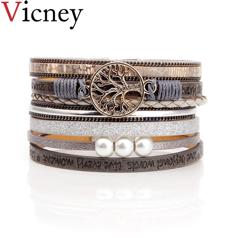 Vicney Boho кожа Обёрточная Бумага браслет Многослойные Великолепный ручной работы