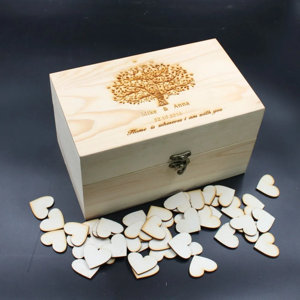 Personalized Wedding Guest Book Box Alternative Wooden 100pcs Hearts
