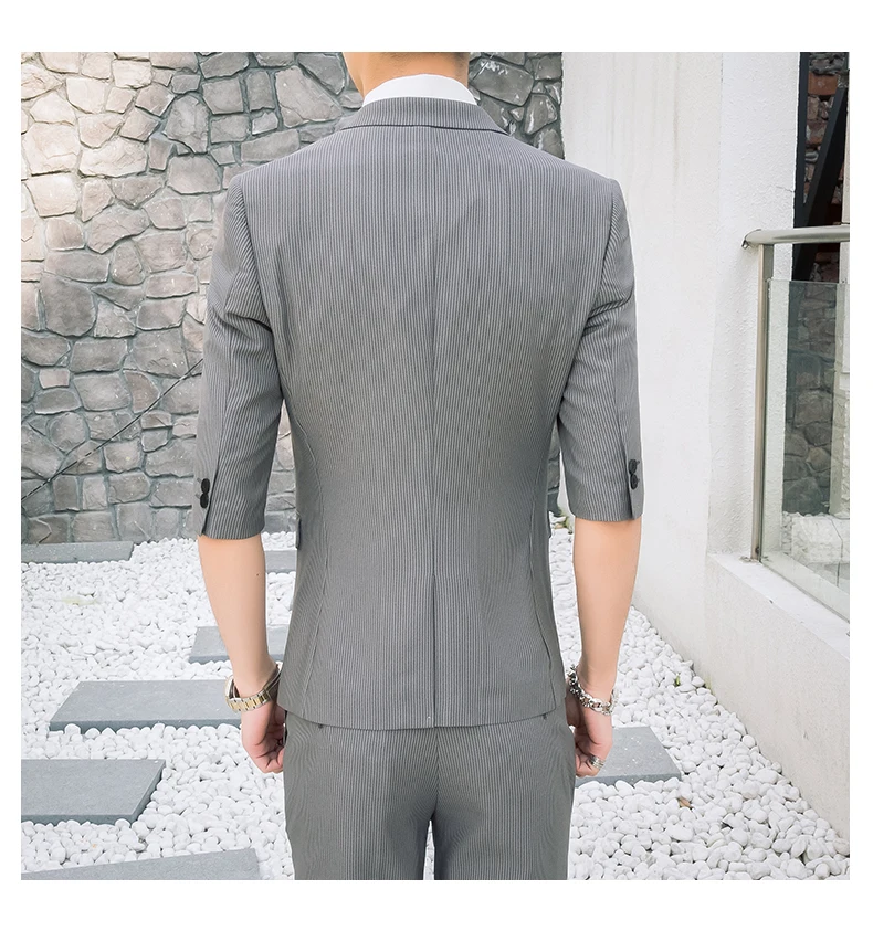 Костюм Homme, летние тонкие костюмы, набор, мужской, средний рукав, две части, тонкий, Деловой, Повседневный, блейзеры, набор, красный, Свадебный костюм для мужчин
