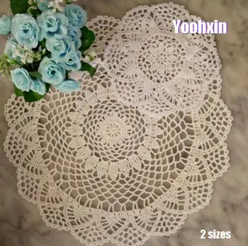 

2Size HOT cotton round placemat cup coaster mug kitchen Christmas table place mat cloth lace Crochet Napkin doily Handmade pad