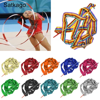 

10PCS 4m Stain Twirling Dance Ribbon Streamer with Stick Wand for Art Gymnastics Performance Bodybuilding Random Color
