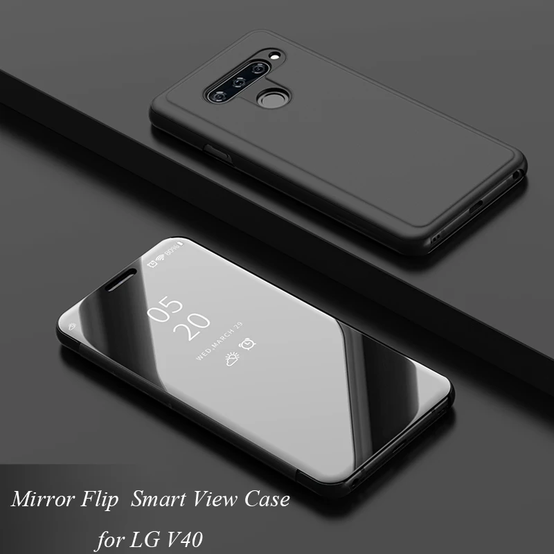 

LGV40 Mirror Flip Case For LG V40 Luxury Clear View PU Leather Cover For LG V40 Smart phone Case for LG V 40