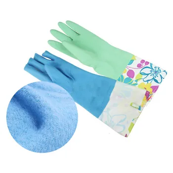

Kitchen Woman Broken Bouquet Mouth Velvet Sleeves Rubber Gloves Warm Gloves warm Housework
