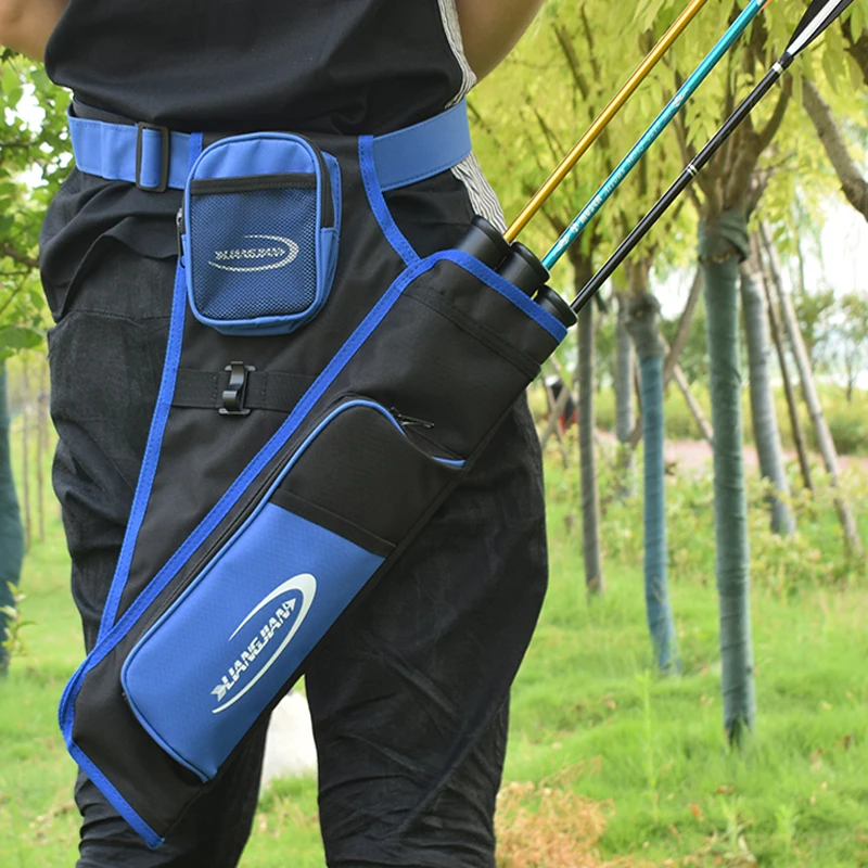 Detachable Side Strap Blue 3 Tube Arrow Quiver Archery Arrows Holder Bag