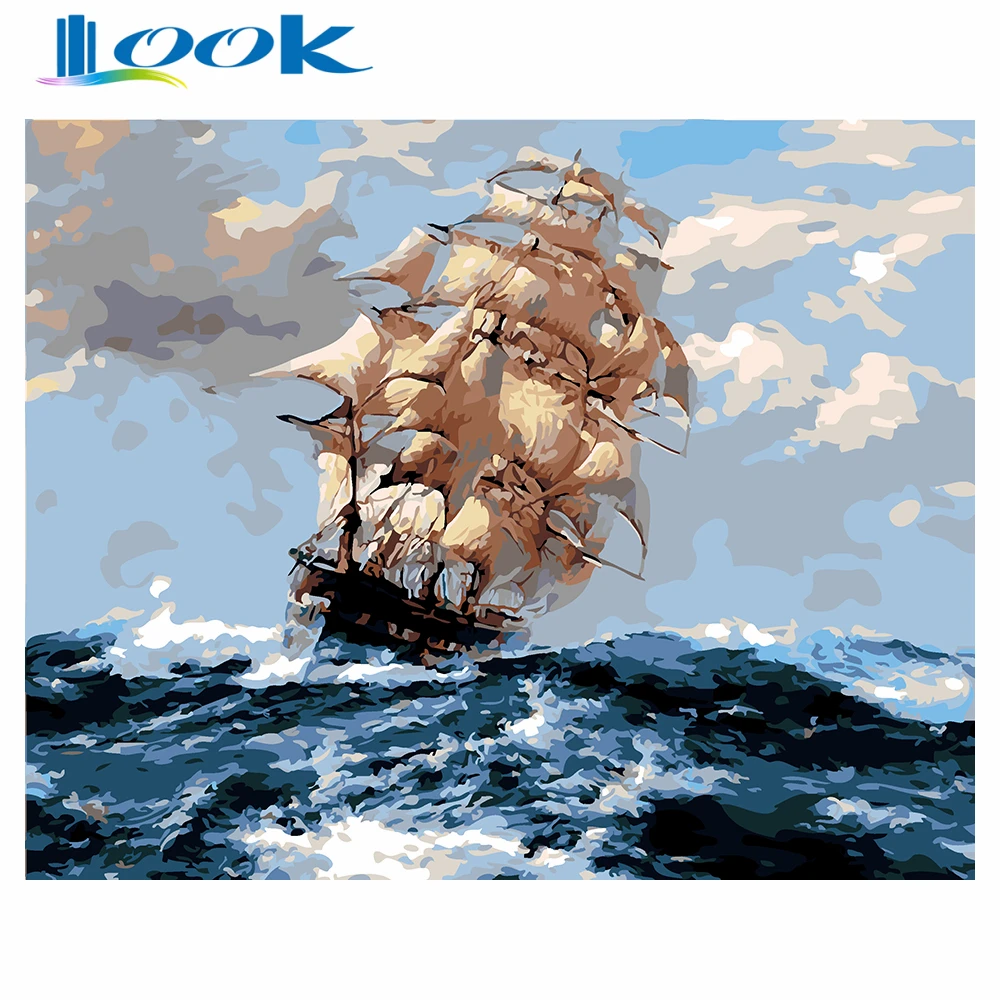 

Digital Oil Painting By Numbers Landscape Big Wave Art Canvas for Home Decor Abstract Framed Pictures Paint By Numbers Europe