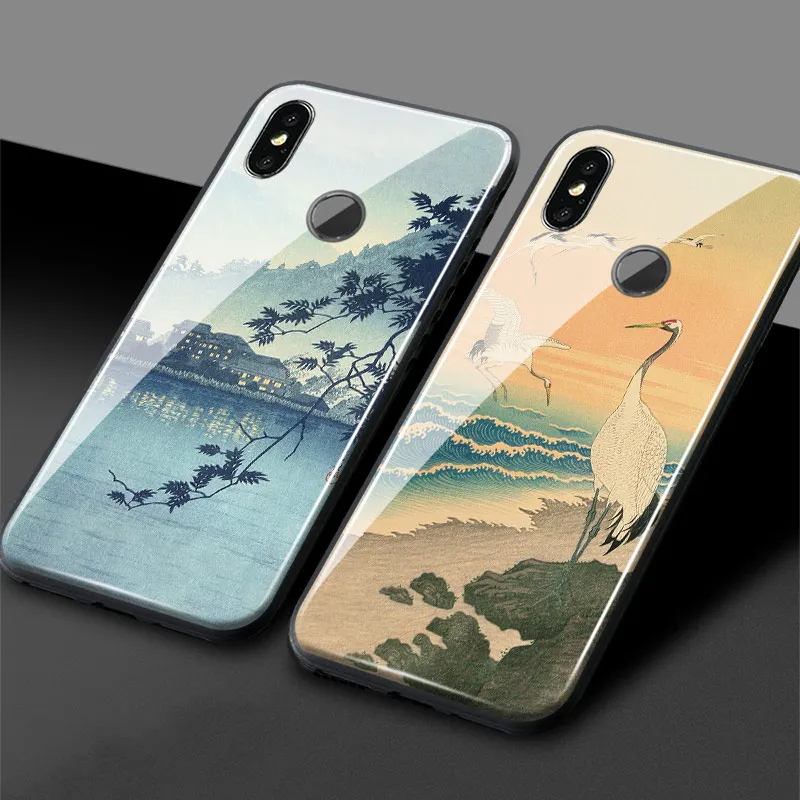 Ukiyo e японский стиль искусство закаленное стекло Мягкий силиконовый чехол для