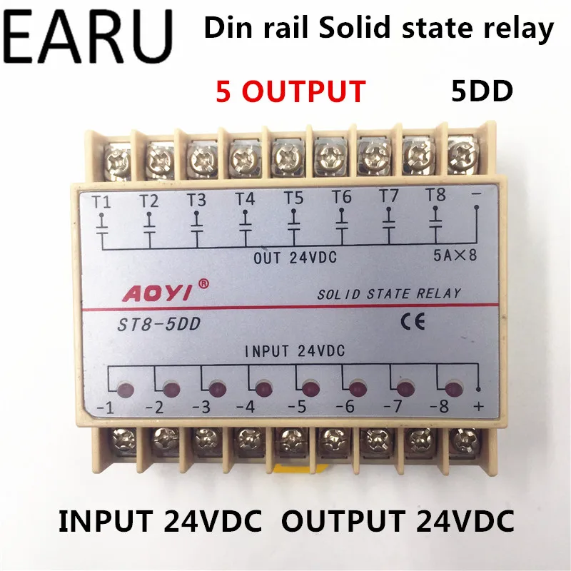 

Free Shipping 5DD 8 Channel Din Rail SSR Eight Input Output 24VDC Single Phase DC Solid State Relay 5A PLC Module Controller