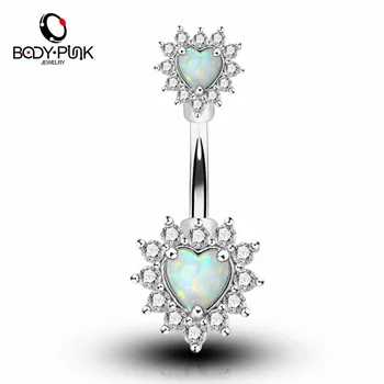 

BODY PUNK Clear CZ White Blue Synthetic Opal Heart Shape Navel Rings 14G Surgical Steel Belly Button Rings