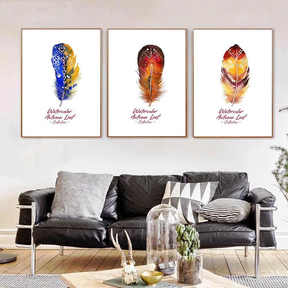 Autumn Yellow Red Leaves Canvas Poster Watercolor Plant Nordic Art Canvas Painting Wall Picture Print Home Room Decor