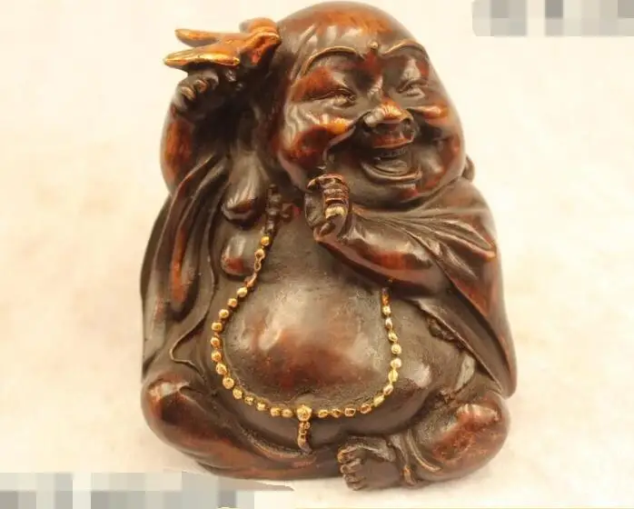 

S6767 5"China Buddhism Folk excellent Bronze Bird happy Maitreya Buddha Statue D0318