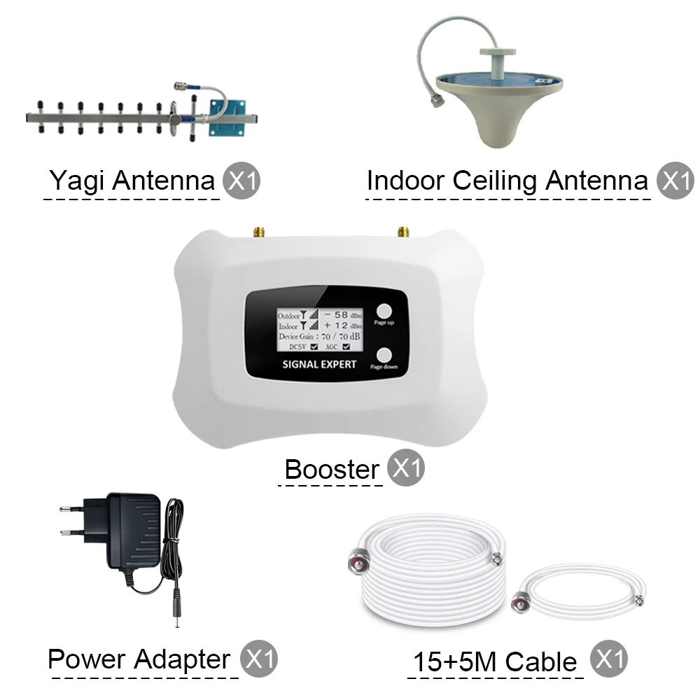 ATNJ PCS 1900MHz Cellular Signal booster 70dB Gain Power Full Smart 2G 3G Mobile Phone Amplifier Smart Phone Repeater Antenna