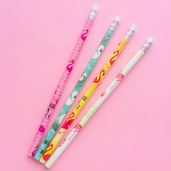 

4X Fresh Flamingo Wooden Pencil Kids Writing Drawing Pencil Student Stationery