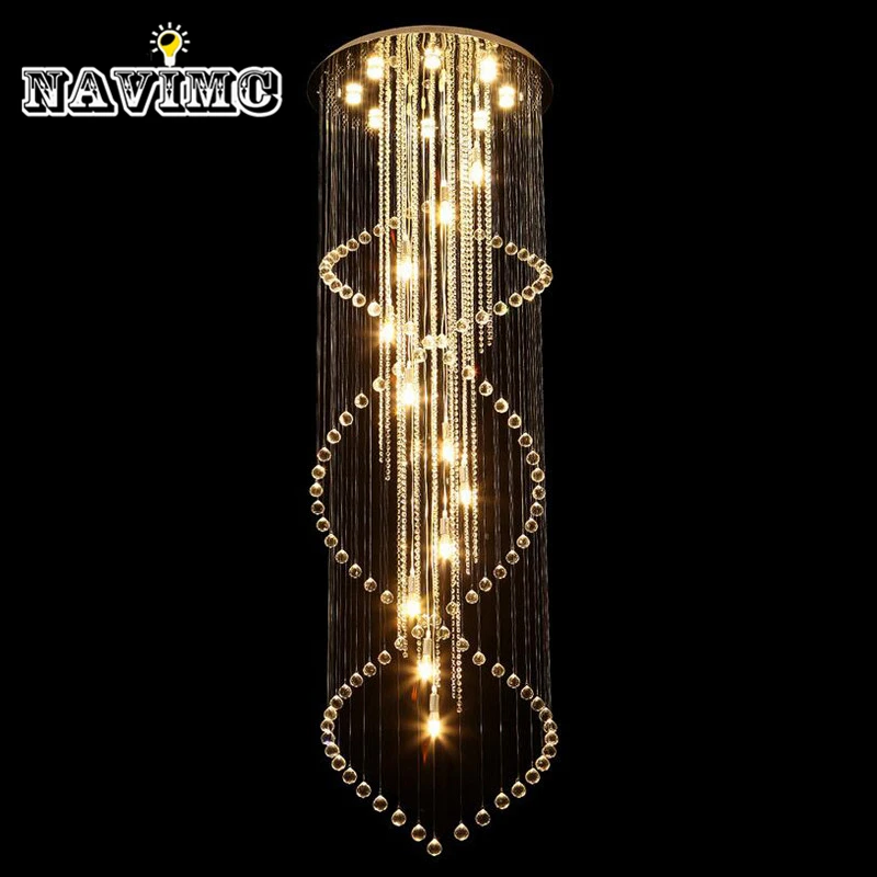 

Modern Large Size Crystal Chandelier Spiral Long Stair Lighting Fixture for Foyer Hotel Villa