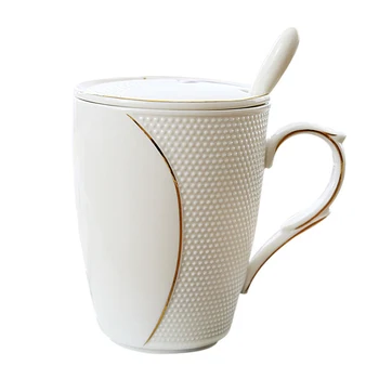 

Senior gold white porcelain coffee mug With spoon Lid,Personality outline in gold Mugs Drinkware Coffee Tea Cups Novelty Gifts