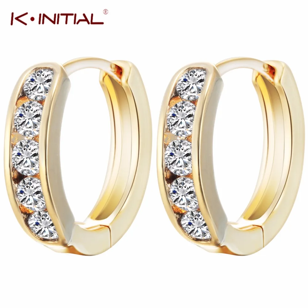 Kinitial 1Pair Fashion Gold Silver Plated Zircon Huggies Hoop Earrings