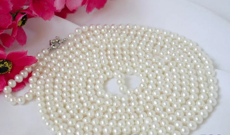 

FREE SHIPPING NEWS NATURAL 100" 7mm round white freshwater pearl necklace N1392 NEW HOT sell