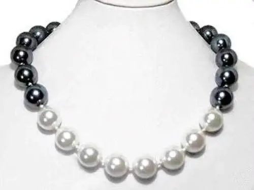 

NH066 J78 FREE shipping>>>>>12mm White/ Black South Sea Shell Pearl Necklace AAA Grade, jasper 6.07