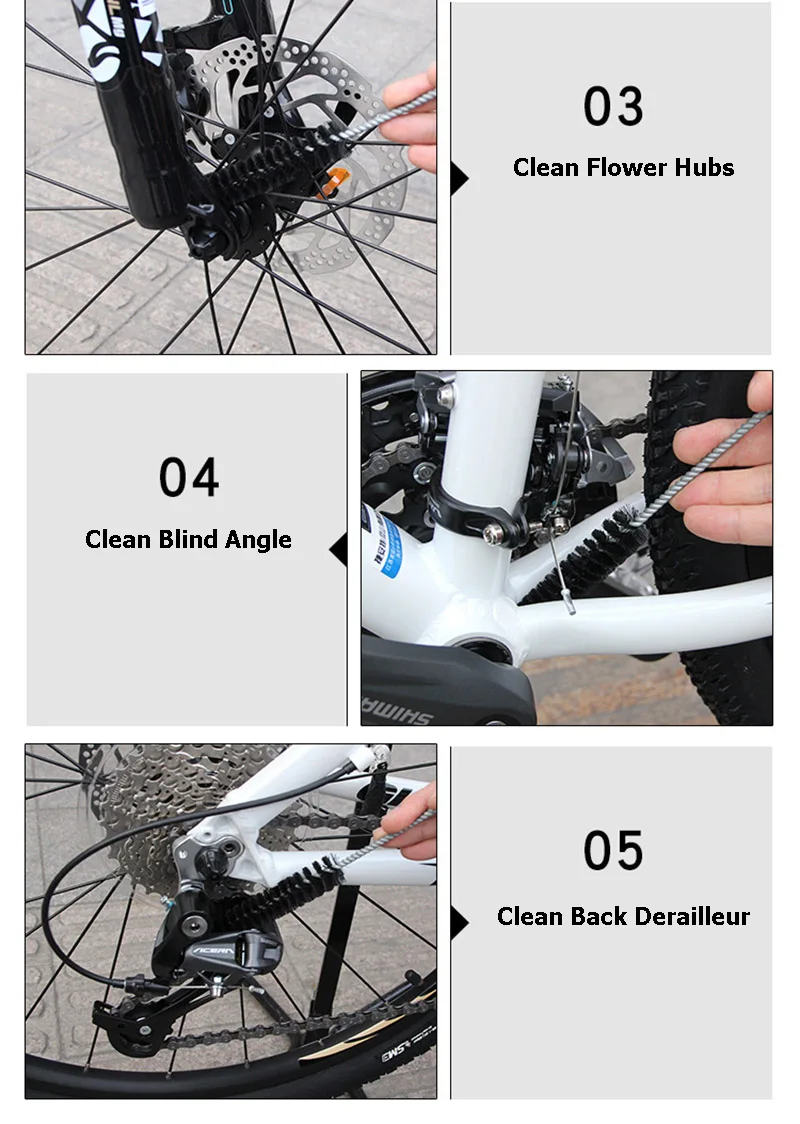 6 pcslot Bicycle Chain Cleaner Cycling Cleaning Tire Brushes Tool Kits set MTB Road Bike Clean Gloves Bicycle Cleaing Kit R0183 (6)