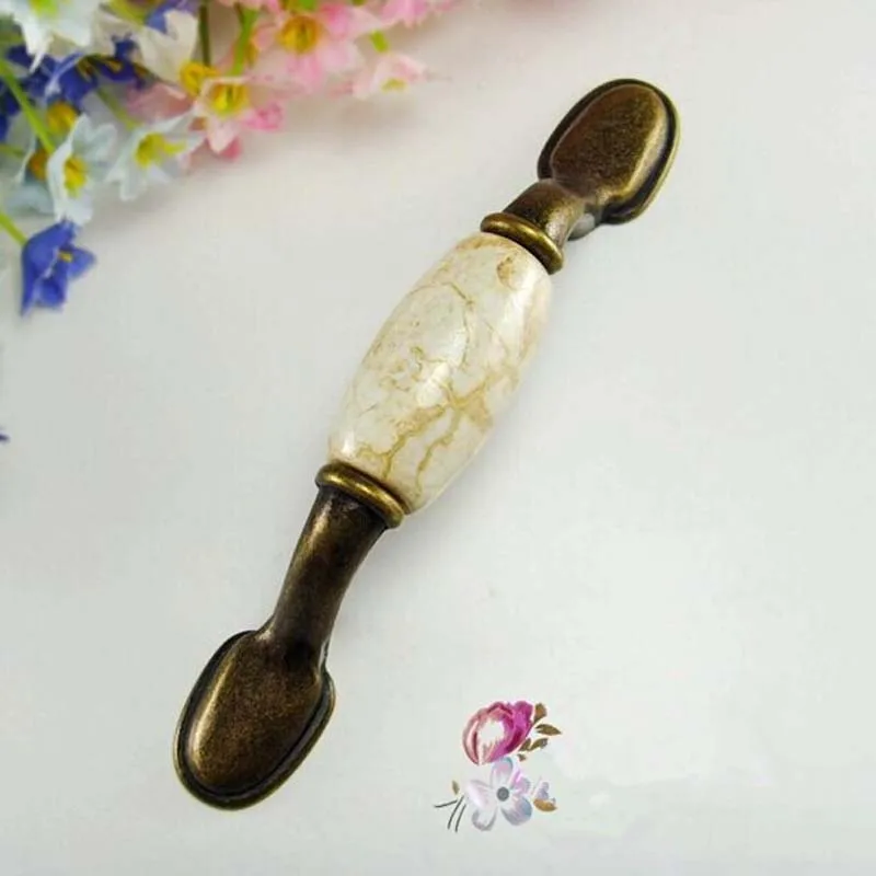 76mm Dresse Drawer Pull Handles Marble vein Ceramic Kitchen