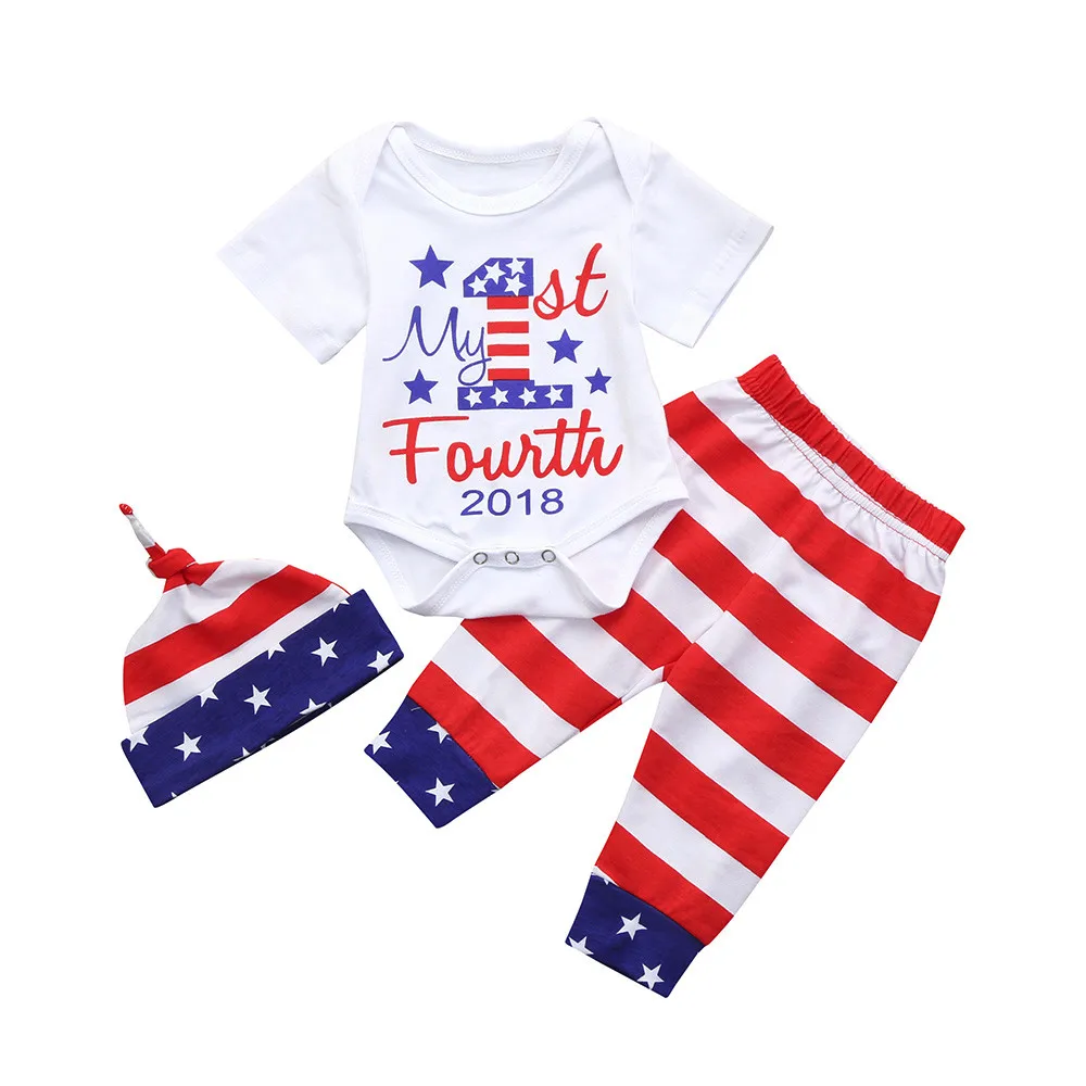 3Pcs Baby Girls Boys 4th Of July Star Children Clothing Romper Pants