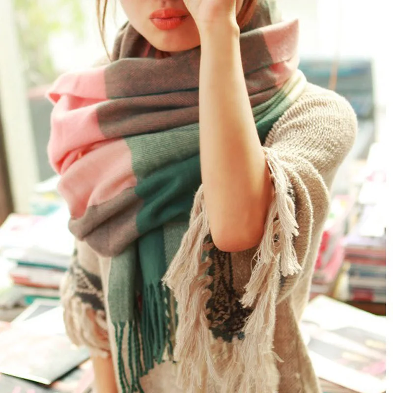 

190*60cm fashion cashmere wool scarf bufanda Tassel shawl pashmina Spain Thick Plaid women winter scarves
