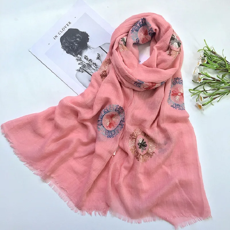 

Women Cotton Linen Embroidered Flower Shawls Scarf Ethnic Style MuslimHijab Pashmina Bandana Head Echarpe Foulard Femme Scarves