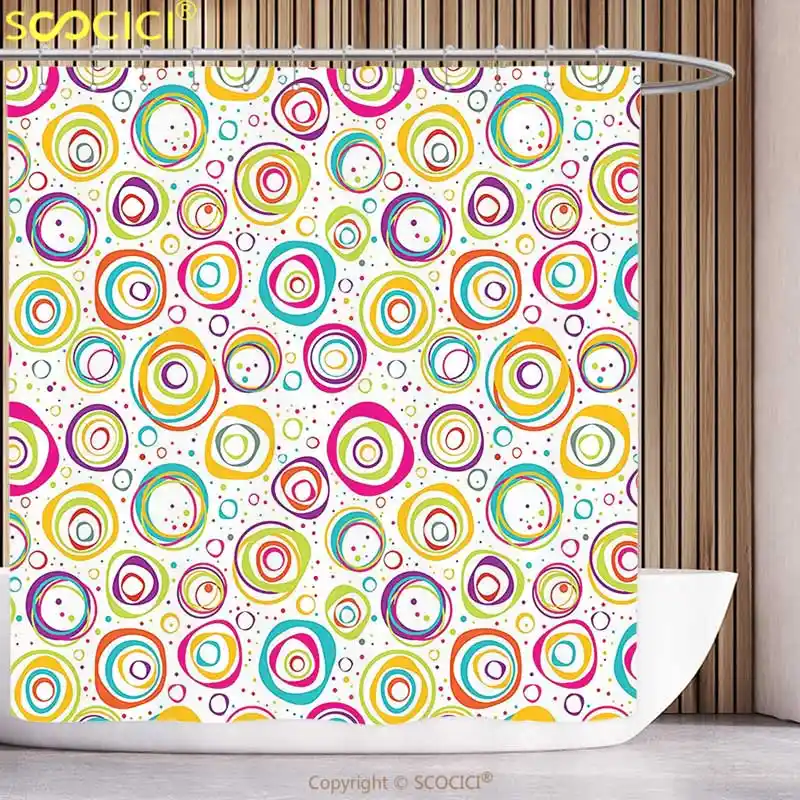 Fun Shower Curtain Geometric Decor Cute Childish Spirals With