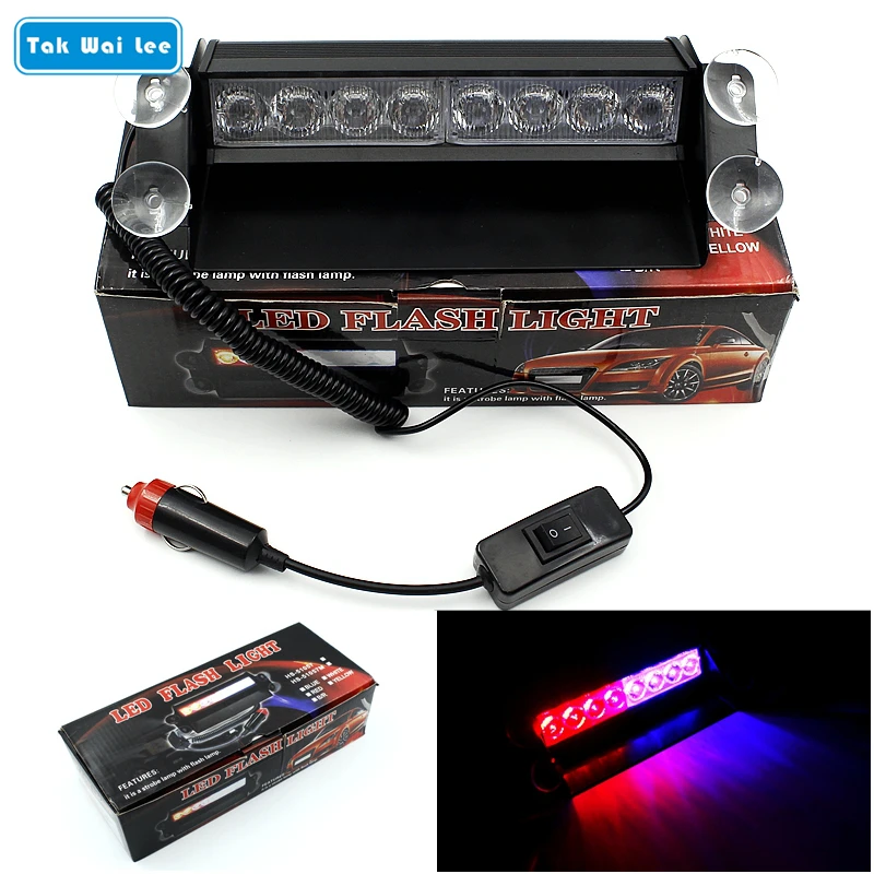 Tak Wai Lee 2X8 LED 3 Mode Strobe Flash Warning Light External Car Styling Red Blue Source Fireman Police Beacon Emergency Lamp |