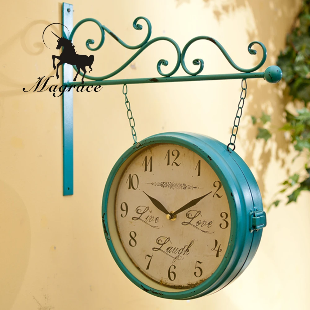 Magrace Rural Style Nice Metal doubled sides Hanging wall clock