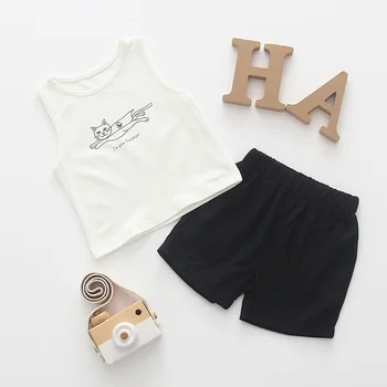 

INS Baby Boys Cartoon Cute Cat Tees And Shorts 2pcs Sets Girls Kids Summer 2019 New Fashion Suit Outfits