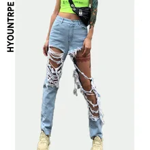 Модные рваные джинсы с дырками, женские синие джинсы на молнии, джинсовые штаны, уличная одежда, новые весенне-летние брюки, женские джинсы
