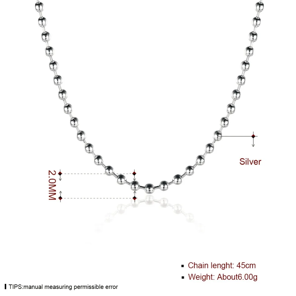 Геометрические цепочки ожерелье, хип-хоп 925 пробы серебро для женщин, 2 мм бусины серебро с цепочкой из жемчуга