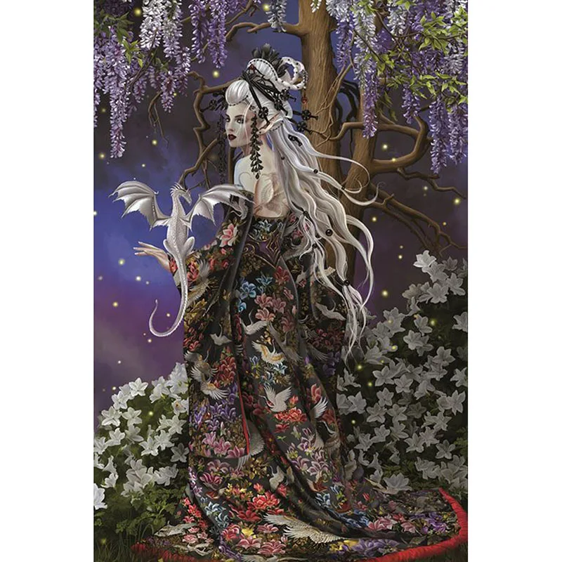 

Home Decoration DIY 5D Diamond Embroidery Cross Stitch kits Cartoon Witch Under Tree Resin Hobby Craft KBL