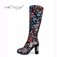 Arden Furtado/Новинка года, женская обувь, модные сапоги до колена, женские сапоги из коровьей замши на платформе, сапоги из натуральной замши с вышивкой