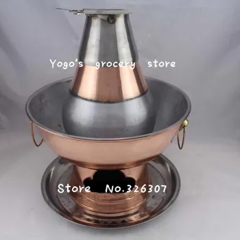 

36cm China copper hot pot thickened Mongolian Chinese Beijing Chongqing charcoal fondue pot fire tube stainless steel plate set