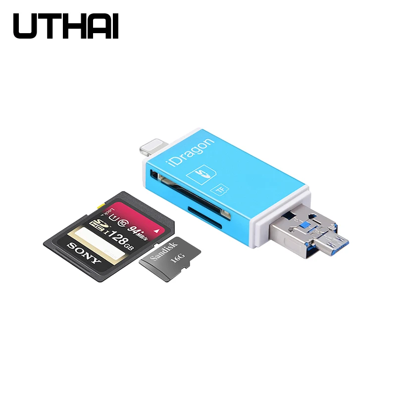 UTHAI R004 мульти кард-ридер 3в1 Lightning/Micro USB/USB2.0 TF/SD карта адаптер для iPhone 7 8 11 X XR