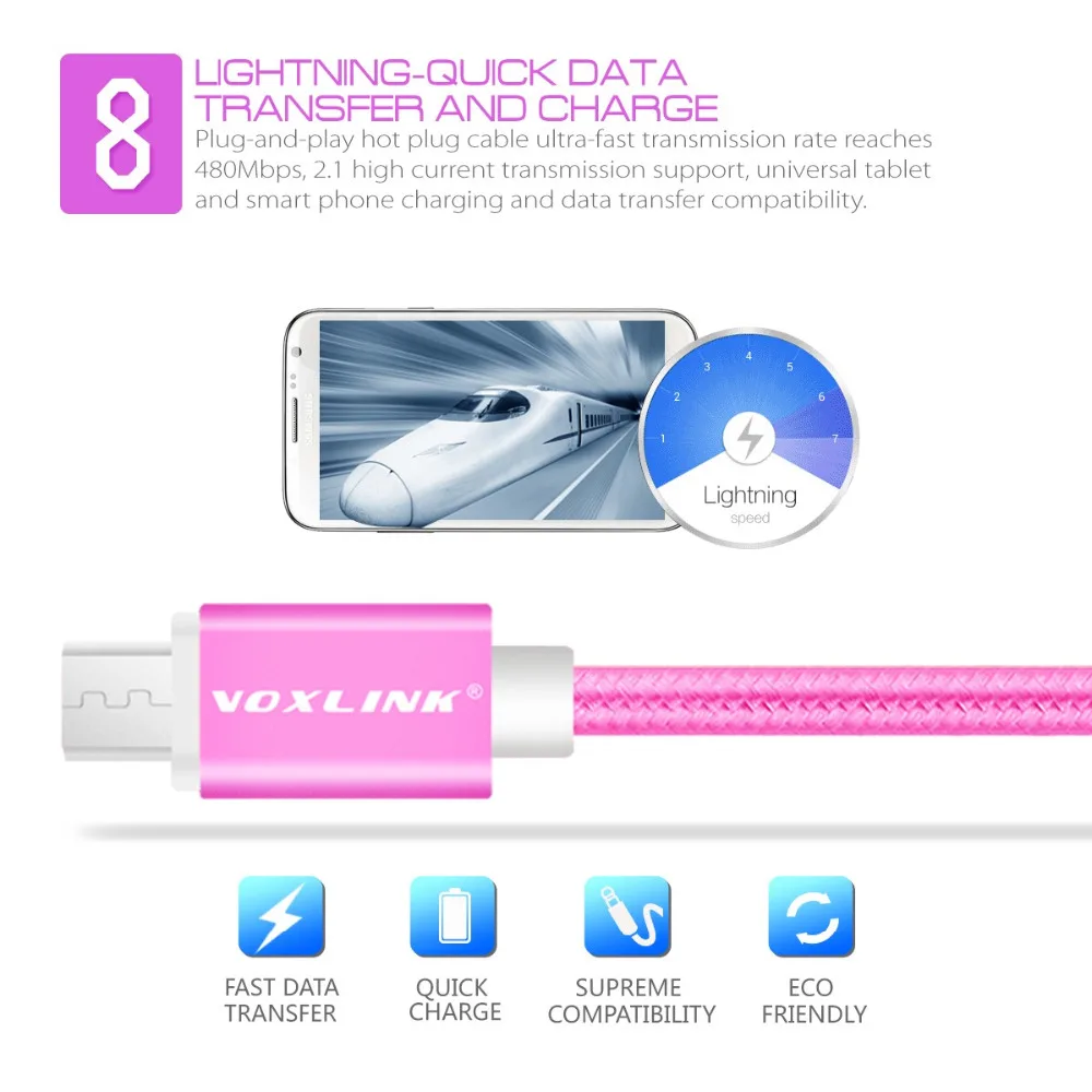 [5 шт. в упаковке] нейлоновый Micro USB кабель VOXLINK алюминиевый зарядный мобильный телефон Android кабели samsung Galaxy htc huawei Xiaomi LG SONY