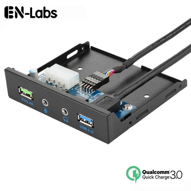 

En-Labs USB 3.0 +USB Quick Fast Charge Port 3.5 Front Panel Audio Jack Microphone ,QC3.0 5V/ 2.4A or BC1.2 2.1A Charging Port